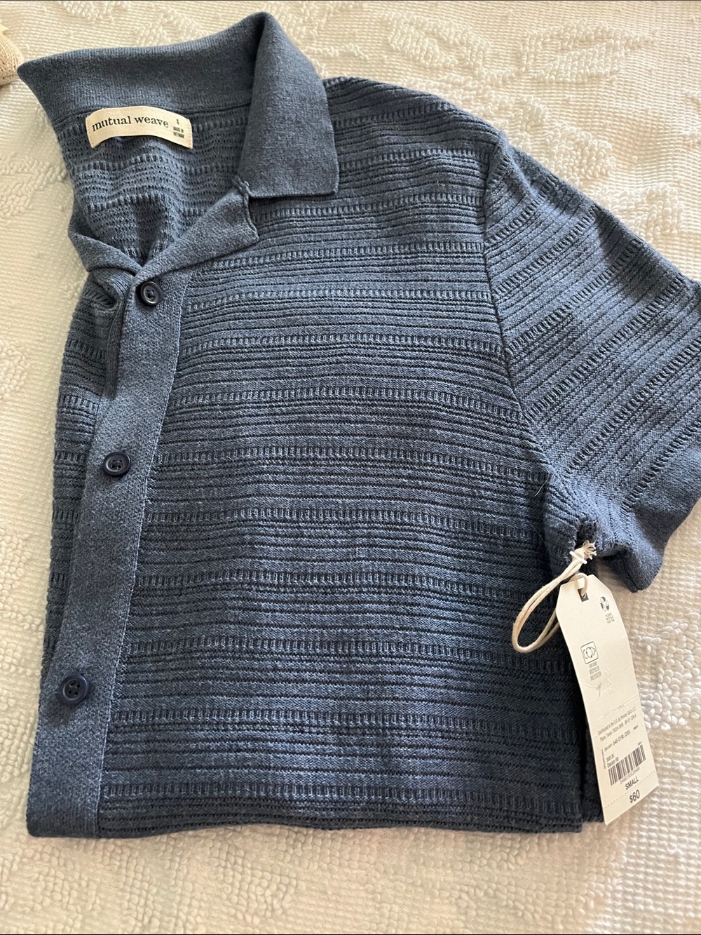 Mutual Weave Men’s Blue Short-Sleeve Knit Button-Down Shirt